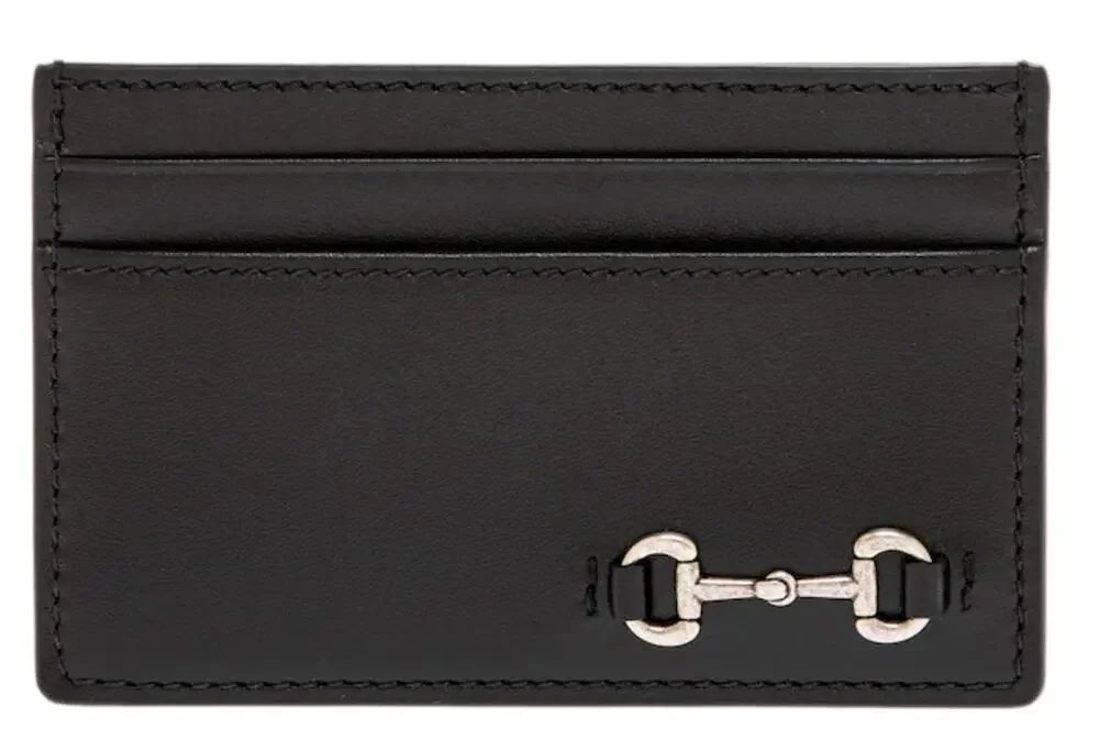Gucci Mens Horsebit Card Holder Case Wallet Black Leather NEW